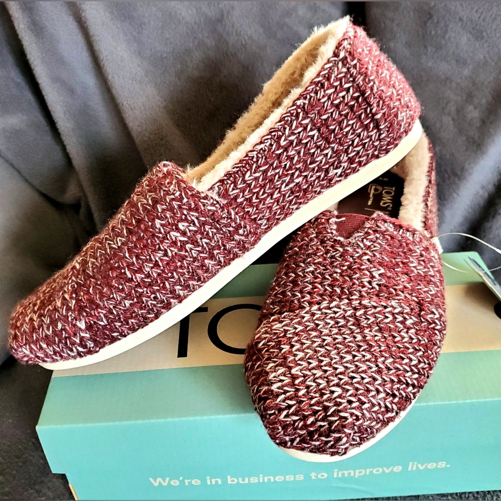 Toms Burgundy Multi Knit Alpargata Slip Ons W9
